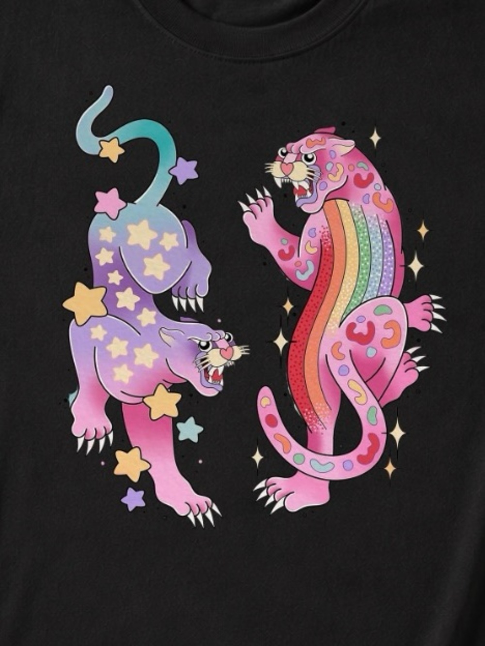 Gildan Black Tee with Pink & Purple Rainbow Panther Graphics - Picture 3 of 3